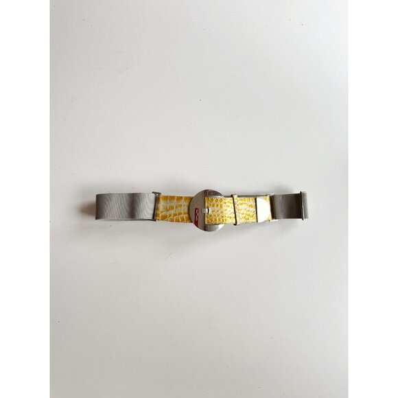 SUZI ROHER Yellow Patent Croc Embossed Leather Elastic Stretch Belt, Size S+ - Picture 1 of 10